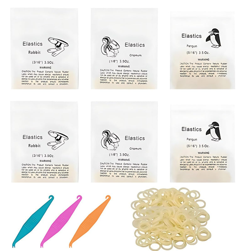 LAJUP Pack of 600 Orthodontic Rubber Bands, 3/16 Inch 1/8 Inch 5/16 Inch, Braces Accessories with 3 Placers, Dental Orthodontic Rubber Bands for Dental Braids Braces