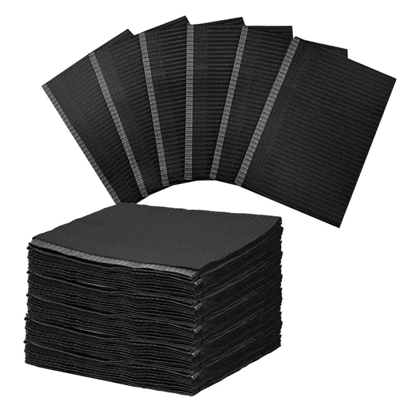 Dental Bib, Tattoo Underlay, 3-Layer Waterproof Disposable Paper Tablecloth Accessories, 45 x 33 cm (50, Black) 50