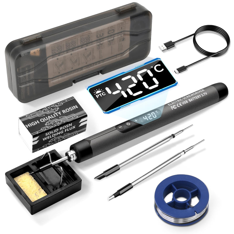 diymore Battery Soldering Iron Set, USB Wireless Soldering Iron Set, 5 Gears Temperature Adjustable 260 ℃-420 °C, 3 Soldering Tips, Soldering Wire, Soldering Paste, Soldering Iron Battery for Repair