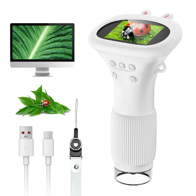Digital Microscope for Children, SGAINUL 1000x Zoom Mini Microscope Camera for Children with 2.0 Inch Screen Children's Microscope Birthday Gifts for Ages 6 7 8 9 10 11 12 Years (White)