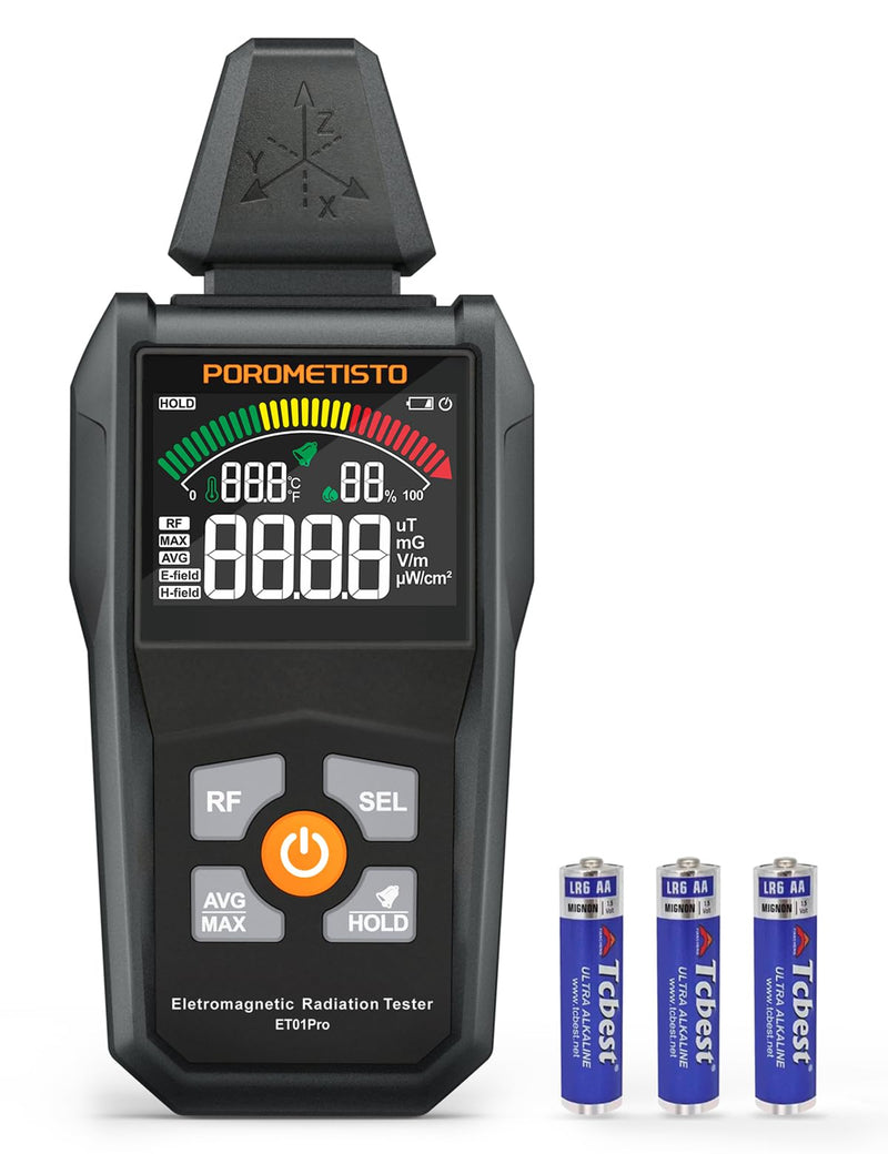 5-in-1 EMF Meter ET01PRO, Simultaneous Display of EF/MF/RF/TEM/HUM, Electrosmog Meter with Maximum, Minimum Value Display and Data Storage, Suitable for Office, Home and Ghost Hunting