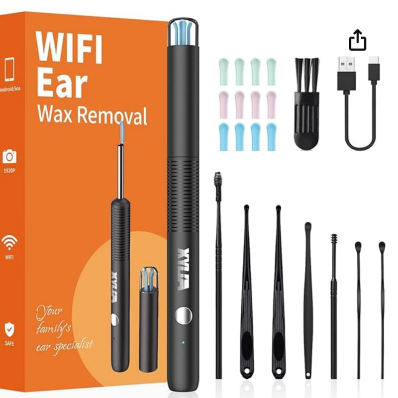Xylla Ear Wax Remover Otoscope 1920P HD Ear Wax Removal IP67 Waterproof WiFi Otoscope 360° Wide Angle Ear Cleaner with 6 LEDs Portable Pleasure of Ear Cleaning (Black) Black