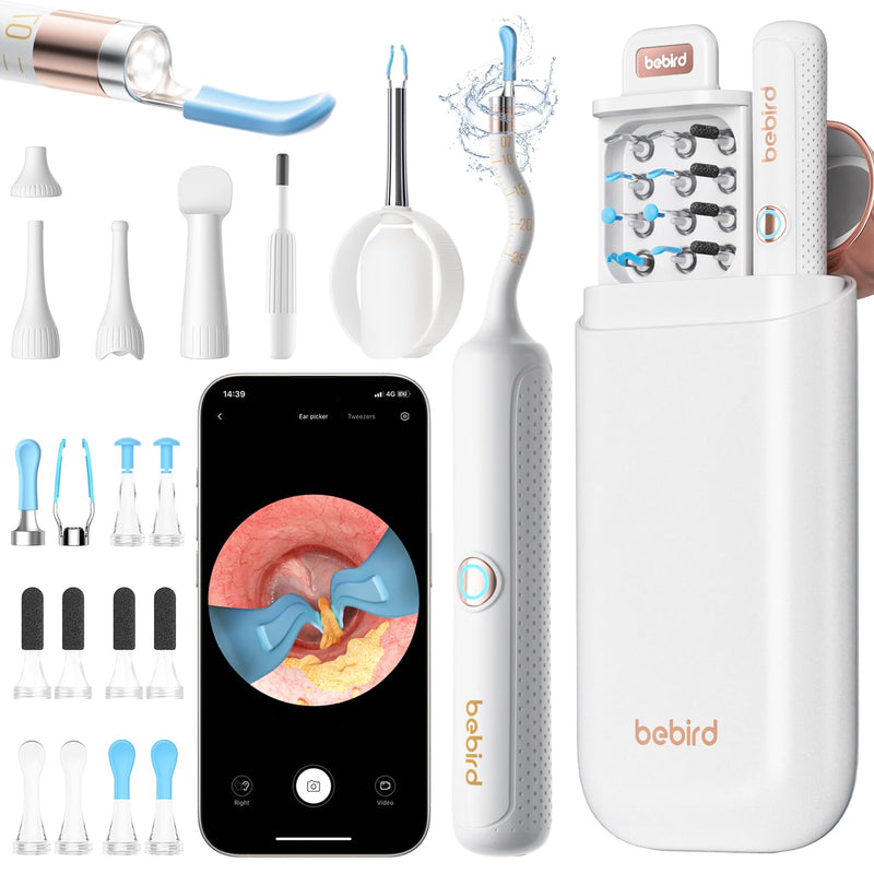 Flexible Ear Wax Removal Tool Camera, Wireless Smart Visual Ear Cleaner with 1080P HD Ear Scope with 12 Soft Tips, Painless Tweezers, 3 Inspection Heads, Portable Earwax Removal Kit for Adults & Kids