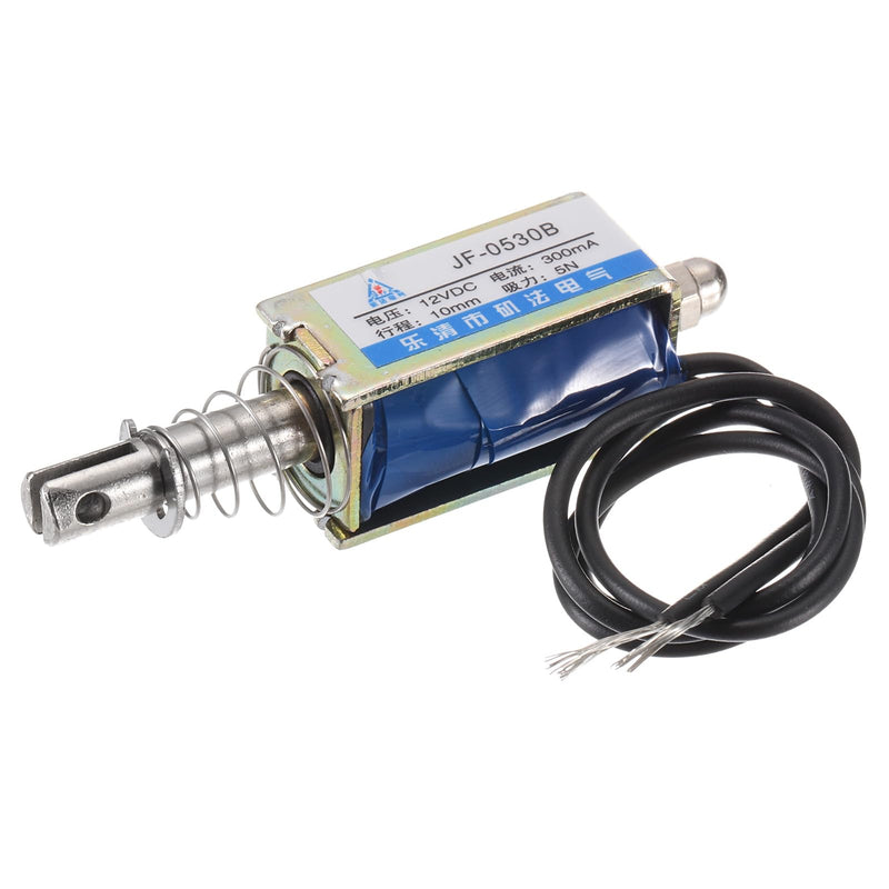 QUARKZMAN DC 12V 0.3A Solenoid Electromagnet Push Type 5N 10 mm Hub Electromagnetic Actuator Open Frame Linear Motion JF-0530B Magnet Electromagnet