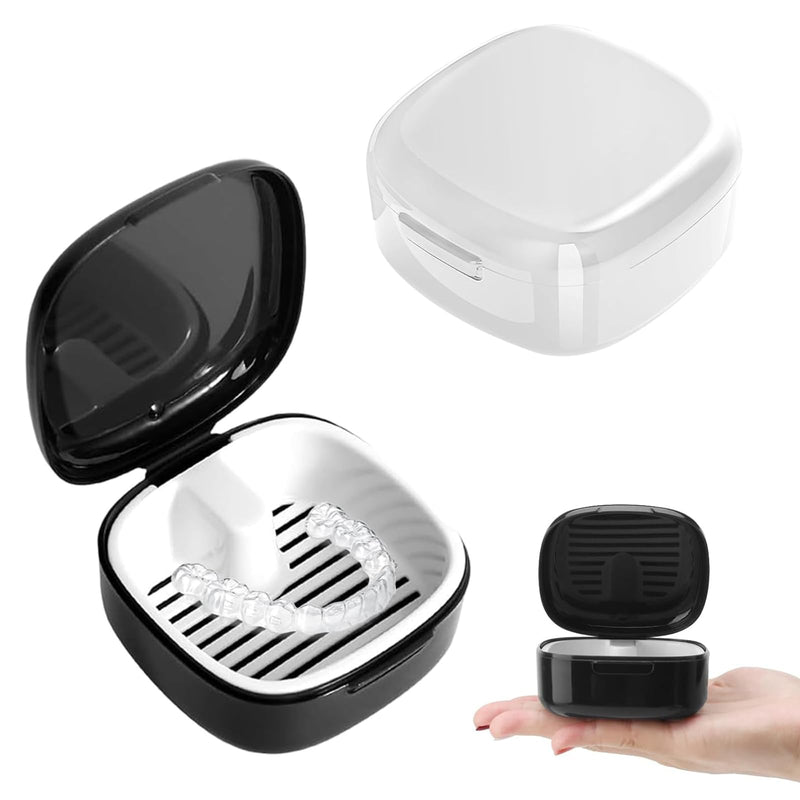 [AUSTRALIA] - Pack of 2 Denture Box, Portable Denture Box, Denture Box with Hanging, Portable for Storage and Cleaning Dummies and Braces (Black, White) 