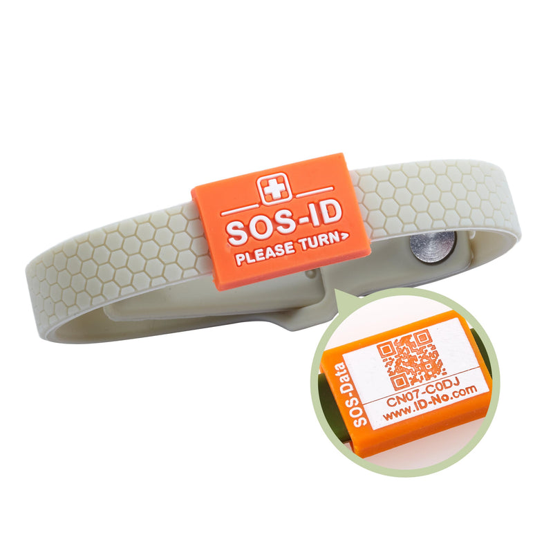 ID-No Sports Emergency Soft Silicone Bracelet with QR Code (Taupe) - Durable & Waterproof SOS Wristband for Emergencies - Quick Access to Important Health Data taupe