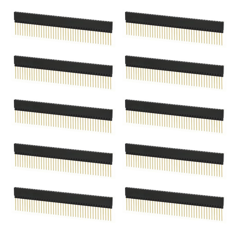 Pack of 10 1 x 40 pin PCB female connector, 2.54 mm single row socket plug, single row needle length 11 mm, plastic length 8.5 mm, 40-pin plug, suitable for DIY enthusiasts