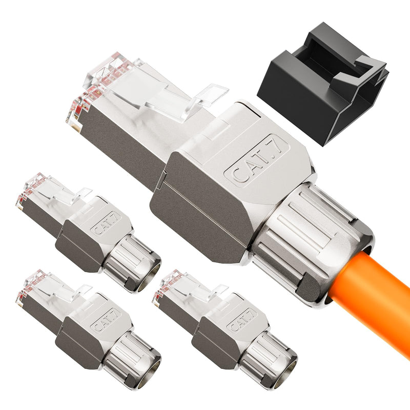 VCELINK CAT 7 RJ45 Plug, CAT 7 Network Plug LSA Shielded RJ45 Connector Tool-free for Installation Cable CAT8 CAT7 CAT6A, 10 Gbps 600 MHz, Pack of 4 4 pcs.