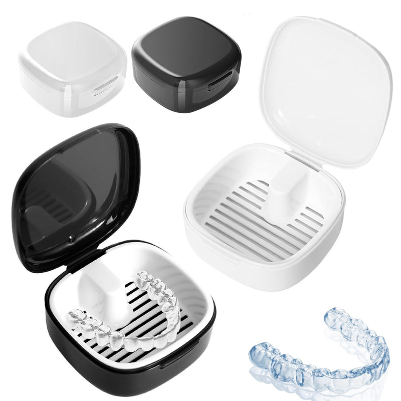 [AUSTRALIA] - Denture Box, Pack of 2 Braces Box with Sieve, Portable Denture Box, Invisible Braces, Storage Box, Double Layer Hollow Drain 