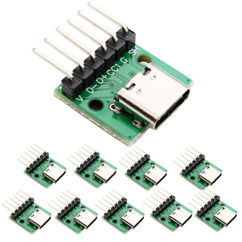 [AUSTRALIA] - RUNCCI-YUN Pack of 10 USB C Breakout Board to DIP PCB Adapter Breakout Test Board with Curved, Pin 2.54 mm Pitch, 16 Pin 3.1 Type C to 6P DIY Converter 