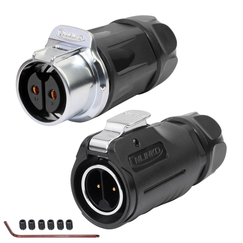 [AUSTRALIA] - CNLINKO LP-20 2 Pin Waterproof Plug with Screw Design, IP68 Aviation Bullet Plug, M20 Male and Female Pair (LP20 2-Pin Screw Connection) 2-Polige Schraubverbindung LP20 