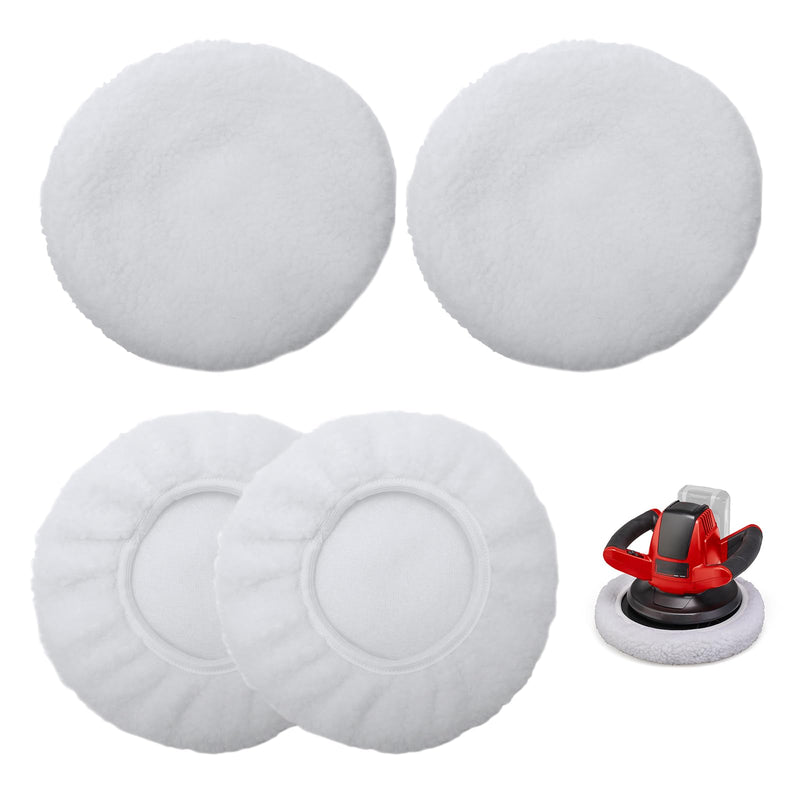 Samamoca Set of 4 Lambswool Polishing Hoods, Car Polishing Hoods Set, for Einhell Cordless Car Polishing Machines Ce-Cb 18/254 Li, Cc-Po 90, for 220 mm - 250 mm Polishing Machines, Car Polishing Hood