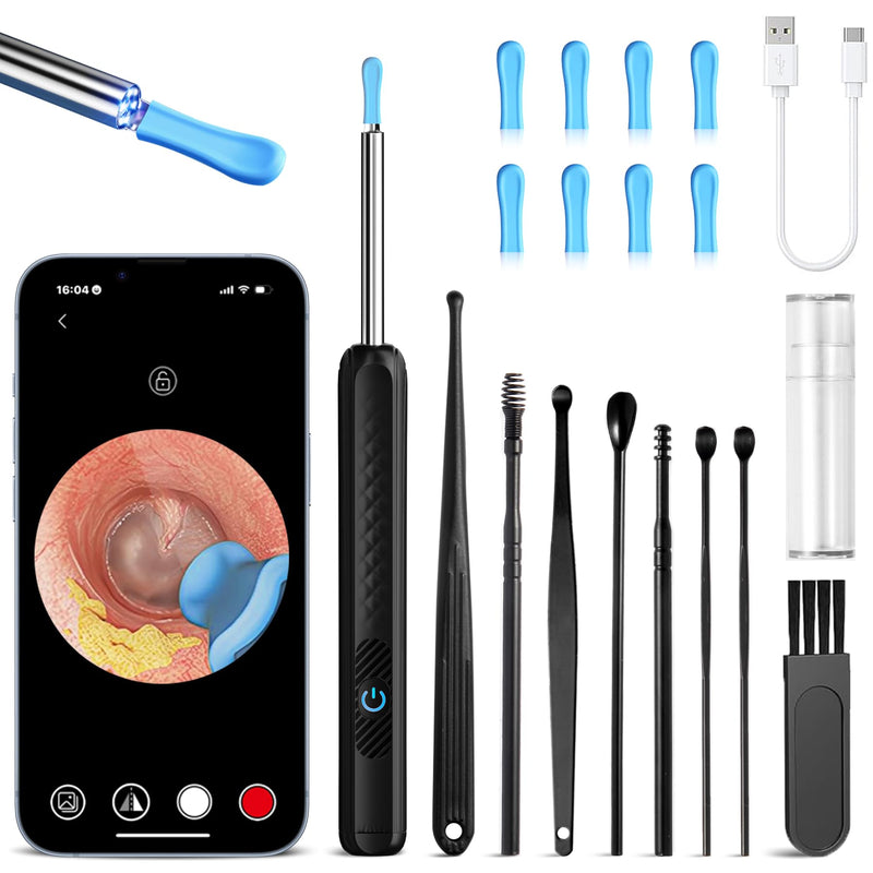 LUZOON 1296P Wifi Ear Wax Remover Otoscope, 360° Wide Angle Otoscope Camera with 6 LEDs for Adults, IP67 Waterproof Otoscope Ear for iPhone, Android, iPad