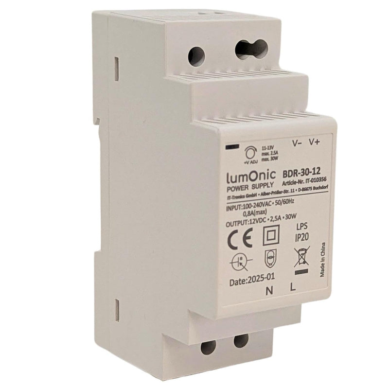 Lumonic I Power Supply DIN Rail BDR-30-12 I 12 V / 30 W I Input 100-240 VAC I Overload Protection & Short Circuit Proof I DIN-Rail Switching Power Supply I Control Cabinet & 12V