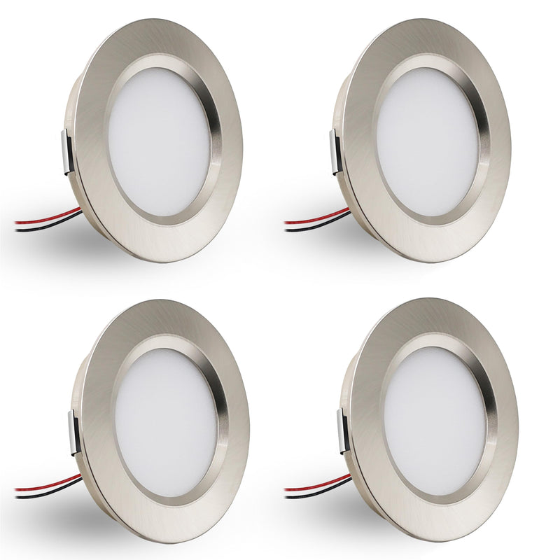 [AUSTRALIA] - DYKUWEY Set of 4 LED Recessed Spotlights, 12 V, 3 W, Recessed Spotlights, LED Flat Hole 55-58 mm and 14 mm Flat, LED Spot 12 V IP44 Dimmable Ceiling Spotlight, Furniture Recessed Spotlights (Nickel Nickel Warm White 3000 K 