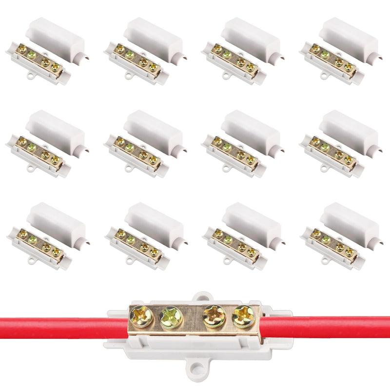 Xerteam 12 Pairs of Wire Connectors, Butt Connectors Made of Brass Double Screws Suitable for 2.5 to 16 mm² Wire, ABS Housing High Performance Connection Clamp (1000 V 100 A)
