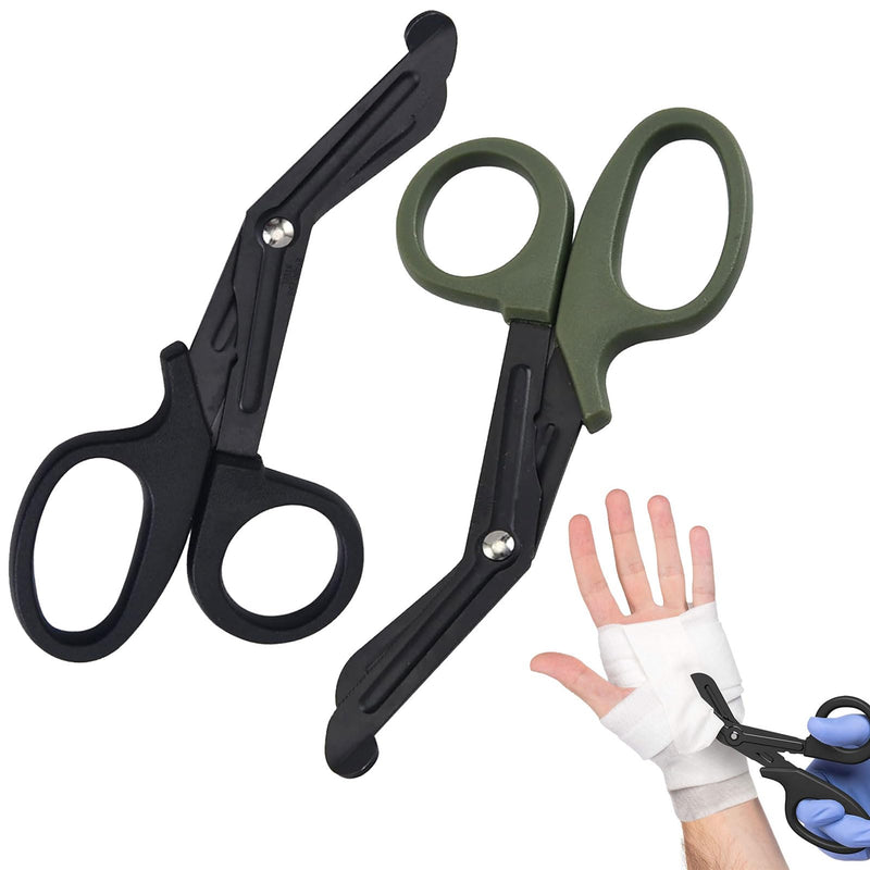 Medical Bandage Scissors, Medical Scissors, Stainless Steel Bandage Scissors, 15 cm, Bent Stealth Black for Nurses, Medical Students, Emergency Room (Black and Green)