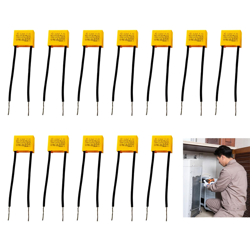 [AUSTRALIA] - Pack of 12 suppression capacitors LED, LED suppressor capacitor 0.33µF 275V X2 radial, interference capacitor LED lamp, reduces LED flashing and glow, ideal for radio protection and electronic devices 