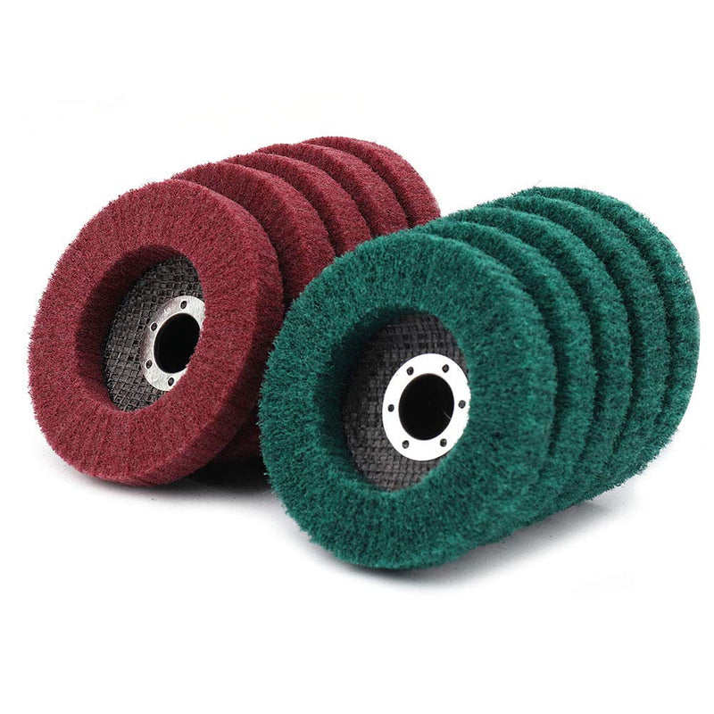 SI FANG Pack of 10 Sanding Discs Sanding Fleece 125 x 22.2 mm Polishing Disc Nylon Fibre Coarse Cleaning Disc Scouring Pad Steel Metal Polishing for Angle Grinders, Polishing Tools Set of 10 sanding discs