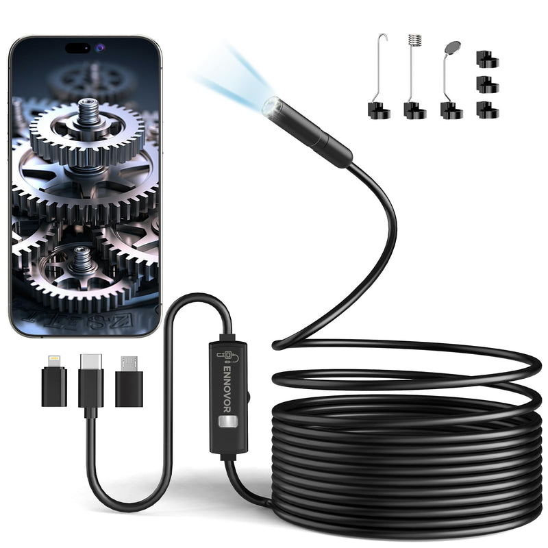 Ennovor Endoscope Camera with Light, 1920P HD Inspection Camera, Channel Camera 7.9mm with 8 LED Light, Waterproof IP67 Tube Camera, No WiFi, for Android & iOS, for Cars | Pipes | Machinery (5M) W401