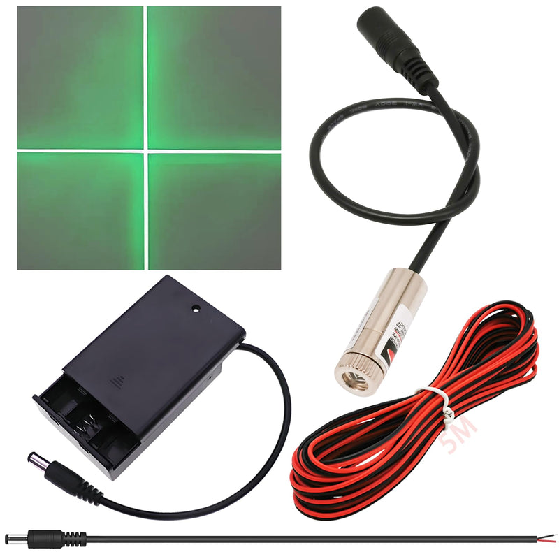 CTRICALVER Laser Module (Light Source Shape: Green Cross) Adjustable Focal Point Kit, 3-5V Industrial Laser Module Diode 2.1mm DC Plug 520nm + Power Supply Kit