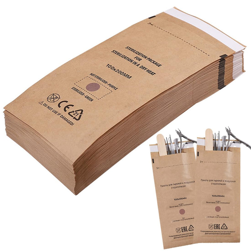 WUSJCOF Autoclave Sterilization Bags, Manicure Sterilization Bags, Self-Adhesive Paper Bags for Disinfecting Nail Tools, 100 x 200 mm, Pack of 50