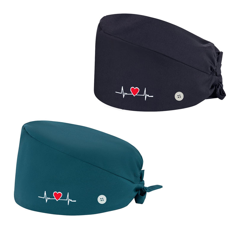 yolzhxe Pack of 2 Surgical Cap, Fabric, Adjustable Unisex Nurse Cap, Reusable Surgical Caps, Fabric with Button and Sweatband, Full Hair Cover Cap, for Doctors, Nurses