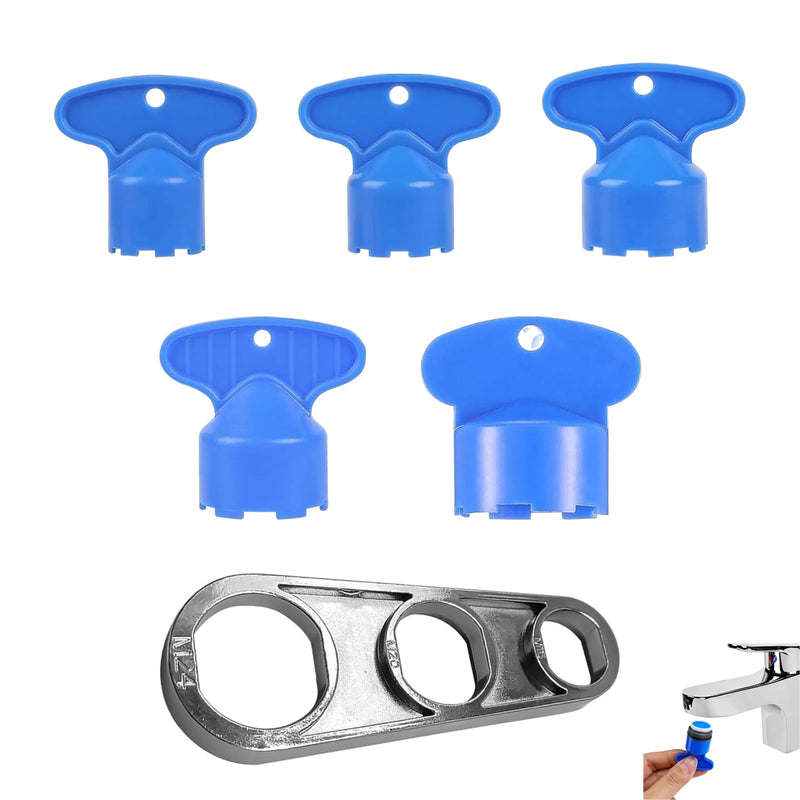 Pack of 5 Keys for Aerator and 1 x Tap Descaler Attachment, Aerators for Taps Ideal for Cleaning Tap Strainer for M16.5, M18.5, M21.5, M22.5, M24