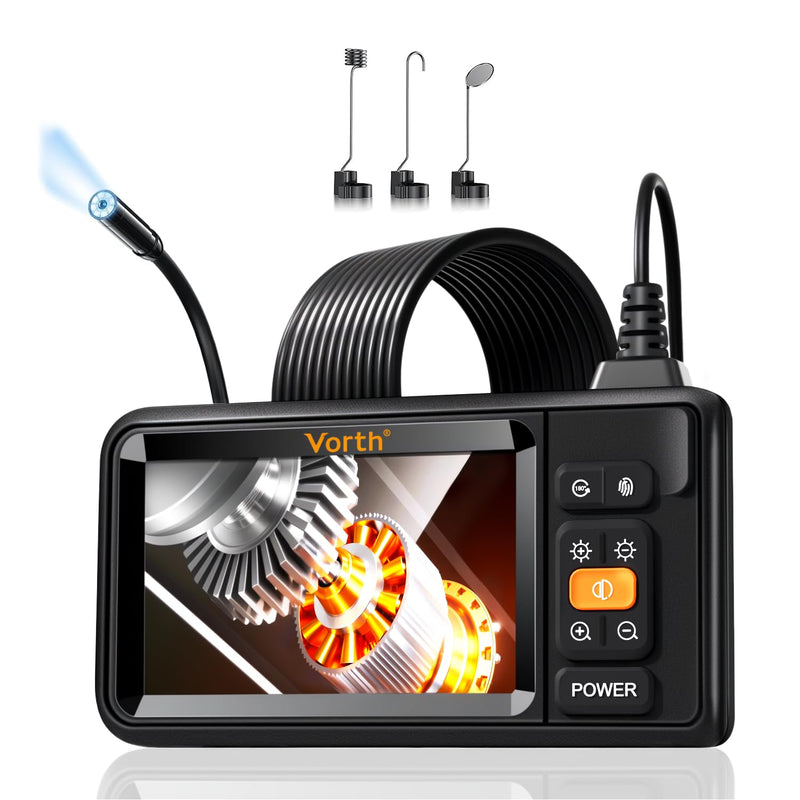 Vorth Endoscope Camera with Light, 4.3 Inch IPS Screen Inspection Camera with 8 LED Lights, 5 m Semi-Rigid Cable Endoscope Camera, IP67 Waterproof 1080P HD Tube Camera - Single Lens 5M-Single lens