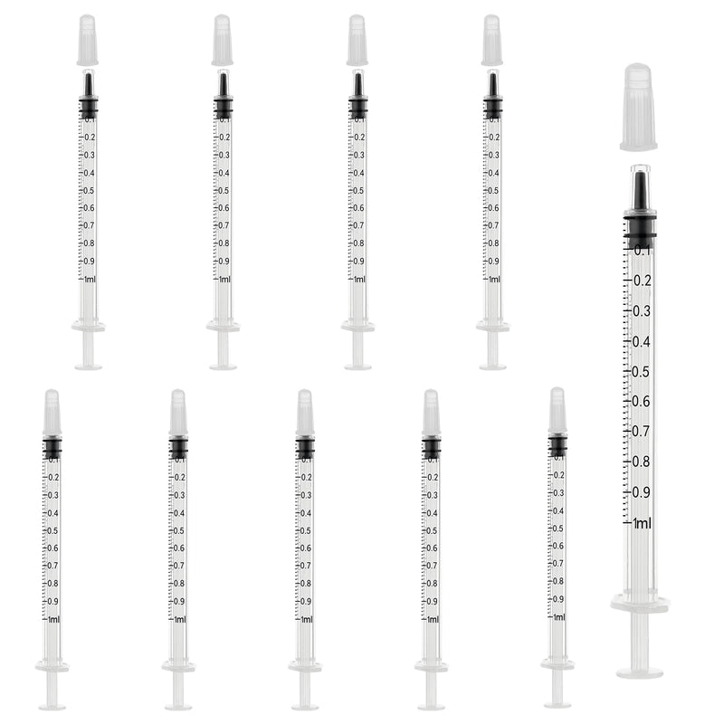 Pack of 10 Syringes 1 ml with Cap, 1 ml Disposable Syringes Without Needle, Plastic Dosing Syringe for Scientific Laboratory Liquid Measurement Colostrum Animal Feeding Plant Watering 1ml