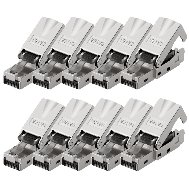 AXFEE 10 x RJ45 Connectors Tool-Free, CAT6A CAT6 Network Plug, Compatible with Cat6A Cat6 Cables, LAN Plug, LSA Fully Shielded, Ideal for Home and Office Networks # 10 pieces for Cat6A Cat6