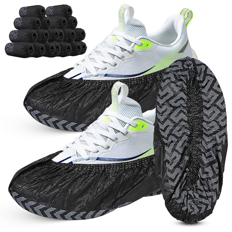 Shoe Covers Black Non-Woven Fabric 100 x Disposable Shoe Covers, Non-Slip Overshoes with Tread Pattern, Durable Shoe Covers, Tear-Resistant & Waterproof for Indoor and Outdoor Use (17 x 45 cm)