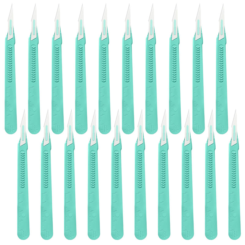 Pack of 20 scalpel blades, sterile scalpel knives with scalpel handle, plastic surgical scalpel knives, scalpel blades made of carbon steel, replacement blades with protective cap, individually
