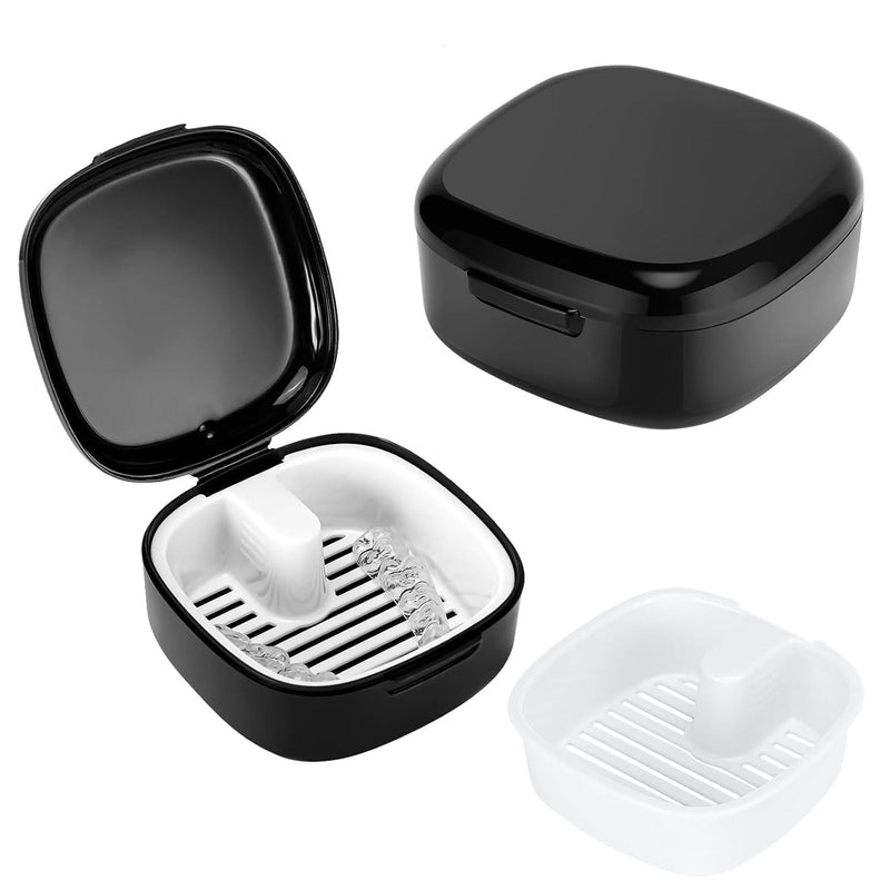 Denture Box, Denture Box Cover, Denture Box, Braces Box, Denture Box with Strainer, Portable Denture Box Cover, for Storing Dentures (Black)