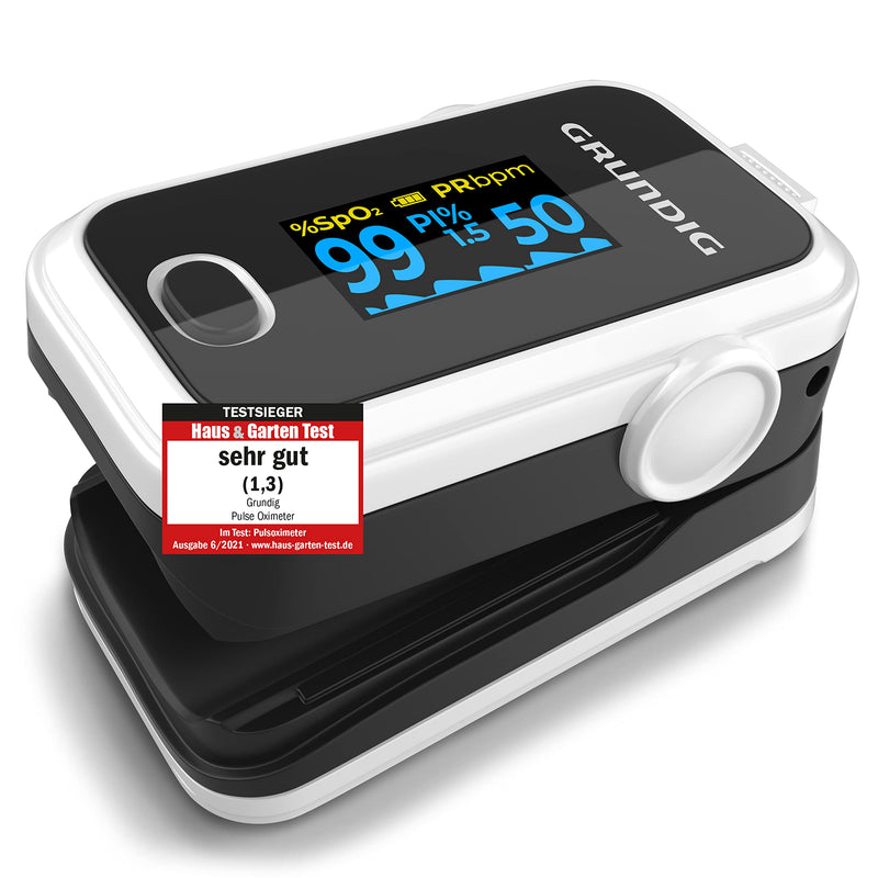 GRUNDIG Pulse Oximeter Oxygen Saturation Oximeter Test Winner - High Precision Finger Oximeter Meter for Accurate Measurement of Oxygen Saturation in the Blood - Finger Measuring Device Pulse Monitor White