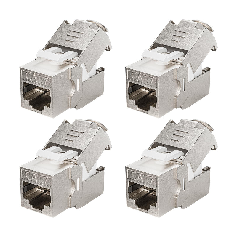 ZOERAX 4x CAT7 Keystone RJ45 Module Socket - Tool-Free LSA Insulation Terminal for CAT7/CAT6a/CAT6 Installation Cable, 10 Gbit/s 1000 MHz, Fully Shielded STP (AWG 22-24) - For Patch Panel & Network 4 Cat 7