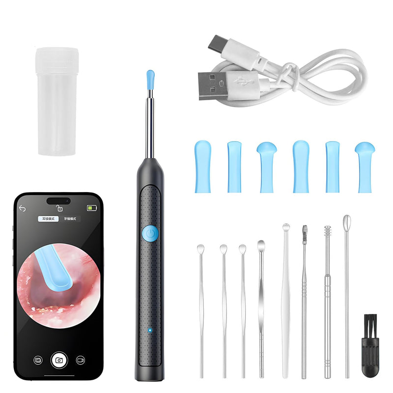 liuchanghe Ear Wax Remover Otoscope, 1920P WiFi Ear Cleaner, IP67 Waterproof Otoscope Ear, 360° Wide Angle Otoscope Camera with 6 LEDs for iPhone, iPad and Android Smartphones (Black)