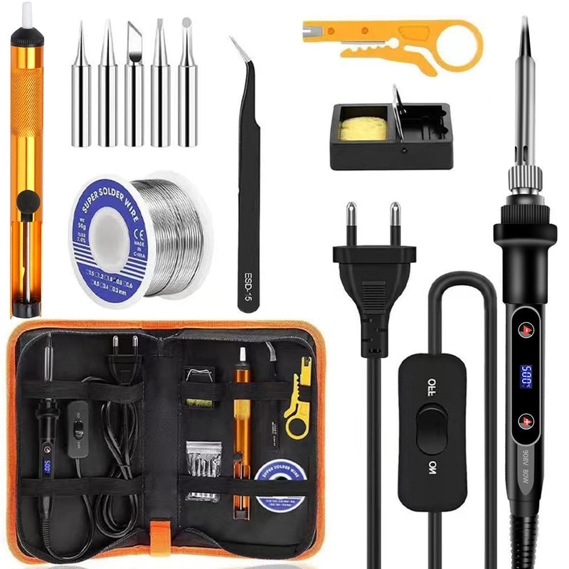[AUSTRALIA] - 80 W LCD Soldering Iron Set, Soldering Iron, Soldering Set, Temperature Adjustable 180-520 °C Soldering Iron Set with On/Off Switch, Soldering Iron with 5 Tips, 50 g Soldering Wire, Desoldering Pump 80w 