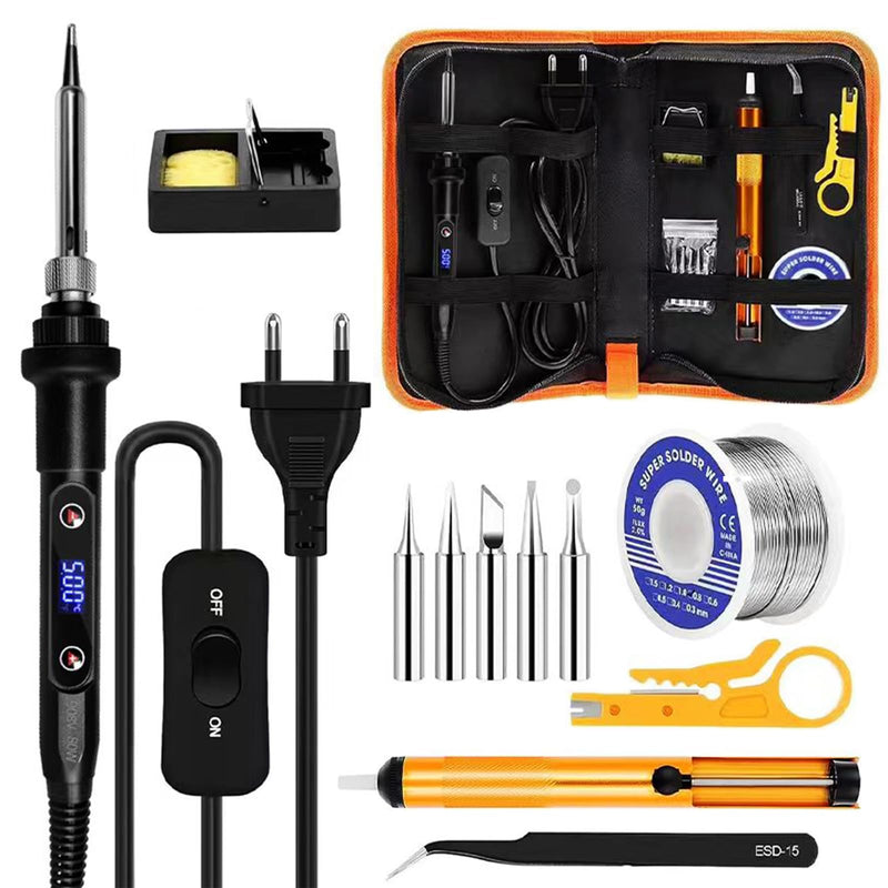 80W Adjustable Soldering Iron Set with LCD Display, Temperature Range 180-520°C, Desoldering Pump, 5 Soldering Tips, Soldering Iron Stand, for Electronic Repairs & DIY Projects