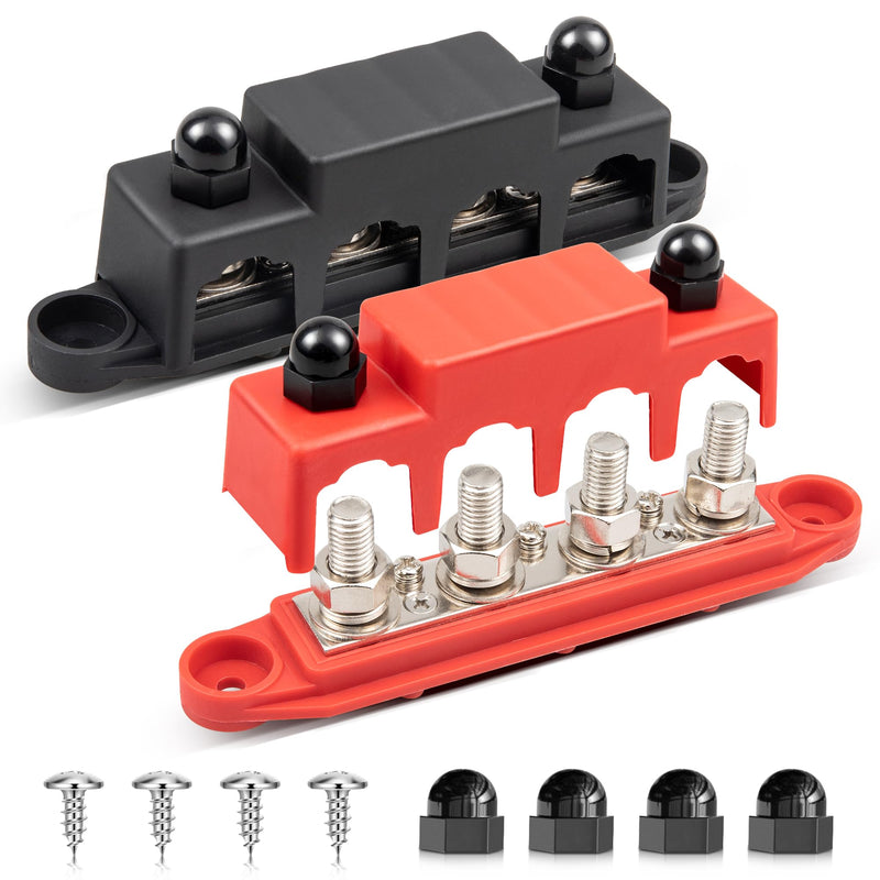 RED WOLF 250A Busbar Distribution Block 12V-48V DC, Distribution Rail with 4x M8/M10 & 3x M4 Terminal Bolts (M8)