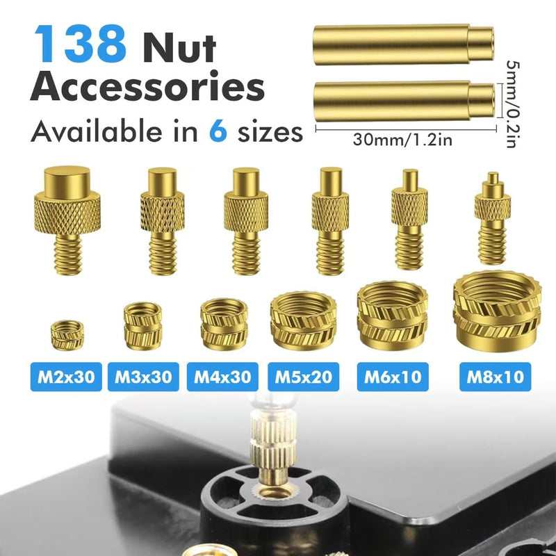 VIBINHO Threaded Inserts Soldering Tips Set, 130 Pieces Melting Thread, 6 Soldering Tips, 3D Printing Thread Inserts, Easy Use, Thread Inserts M2/M3/M4/M5/M6/M8