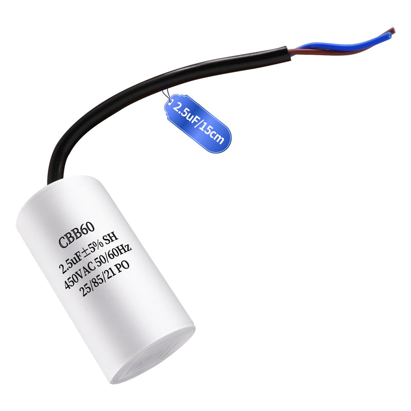 JUNUNDJING CBB60 450V 2.5uF 50/60HZ Starting Capacitor with 15 cm Extension Wire, Motor Operating Capacitor, AC Motor Capacitor, for Household Appliances such as Electric Motors and Air Conditioners