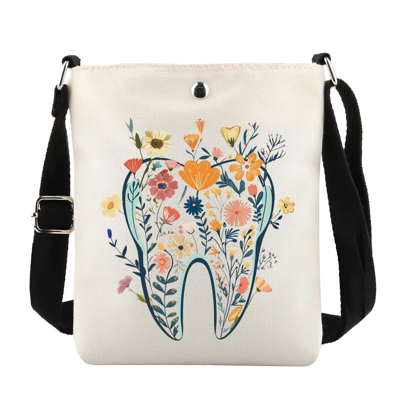 POFULL Teeth Corssbody Bag Dental Hygiene Gift Dental Gift DA Appreciation Gift Dental Assistant Messenger Bag Teeth Flower
