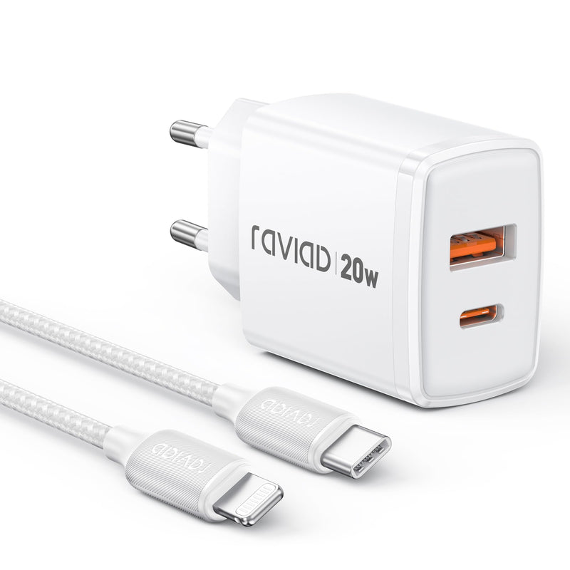 RAVIAD iPhone Charging Cable and Quick Charger [MFi Certified] 20W iPhone Charger, 2M USB C to Lightning Cable with Power Adapter Charging Plug for iPhone 14 Pro Max 13 Plus 12 11 SE X iPad 1-Pack mit 2M Kabel