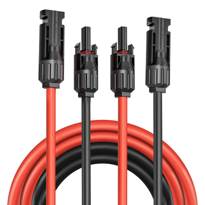Solar Cable 4 mm² / Extension 5 m - UV-Resistant, TUV, VDE Certified, with Solar Plugs, for Photovoltaic Systems (Red/Black) (4 mm²5 M) 4 mm²/5m