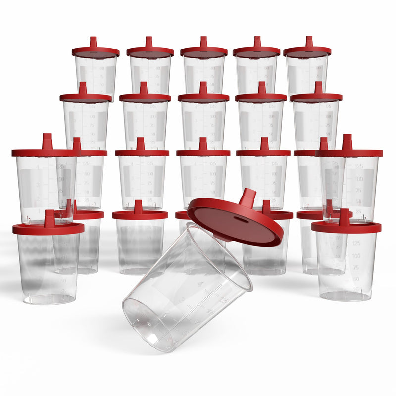 Horn Medical Urine Cup / Sample Cup with Snap Closure 150 ml Capacity, Size Chart up to 125 ml/4 oz, Can Be Written On (25) 25