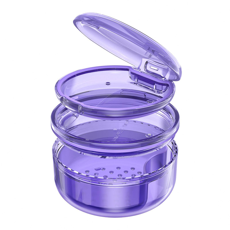 Joinice 2-in-1 Retainer Box and Soaking Box, Portable, Storage and Soaking Made of PC Material, Suitable for Retainers, Braces, Dental Splints and Prostheses, for Storage and Cleaning (Purple) Purple