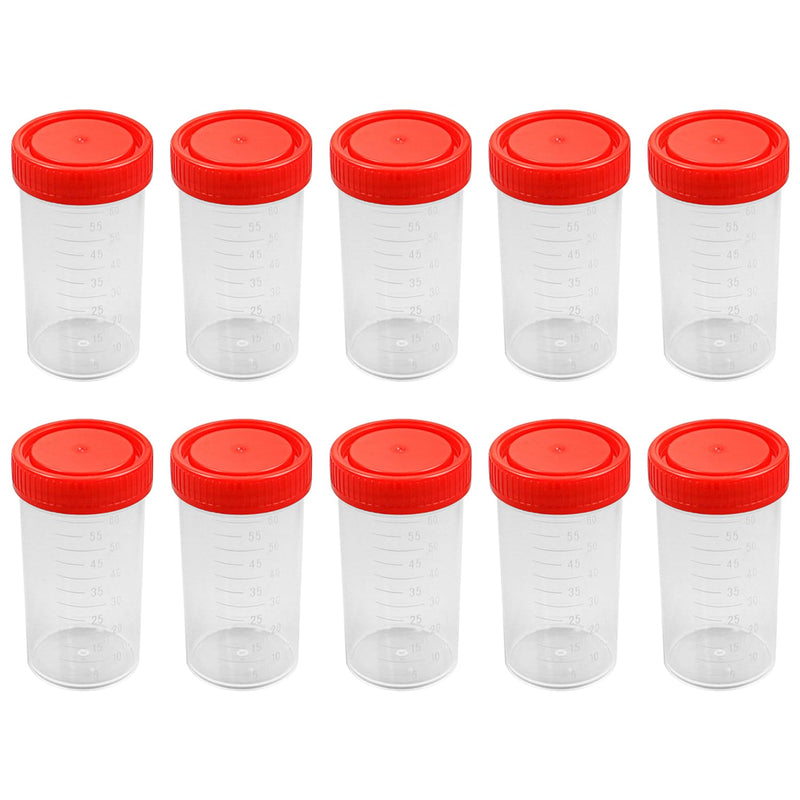Urine Cup Sample Cup, Pack of 10 Rin Cups with Screw Lid Sample Cup, 60 ml Urine Sample Cup, Screw-On Lid Container, Urine Sample Cup, for Experiments, Storage 10Stück red
