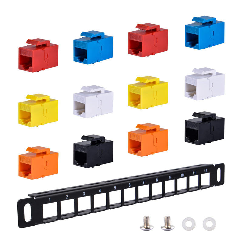 [AUSTRALIA] - GeeekPi 10" 0.5U-12-Port Blank Keystone Patch Panel with Cat6 RJ45 Keystone Socket for DeskPi RackMate T0/T1/T2 Network Cabinets/Server Rack 