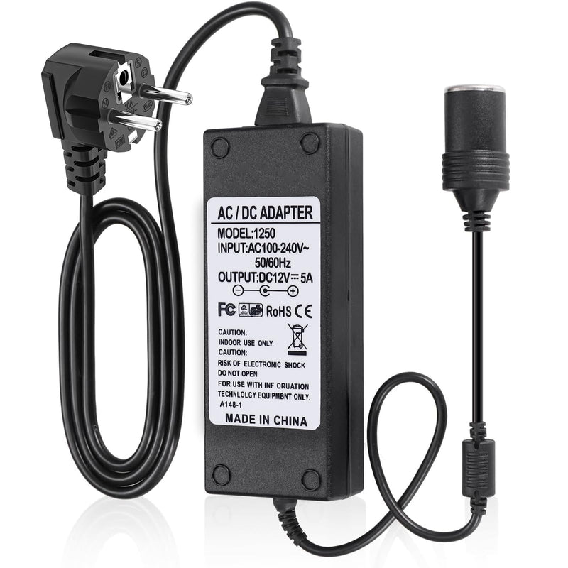 Powice Voltage Converter 230 V to 12 V, Adapter Cigarette Lighter Socket 5 A 60 W, Adapter 12 V to 230 V Suitable for Car Cool Box, Vacuum Cleaner Cigarette Lighter Car Fan Humidifier